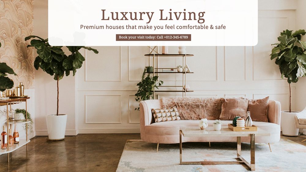 Luxury living blog banner template, editable text