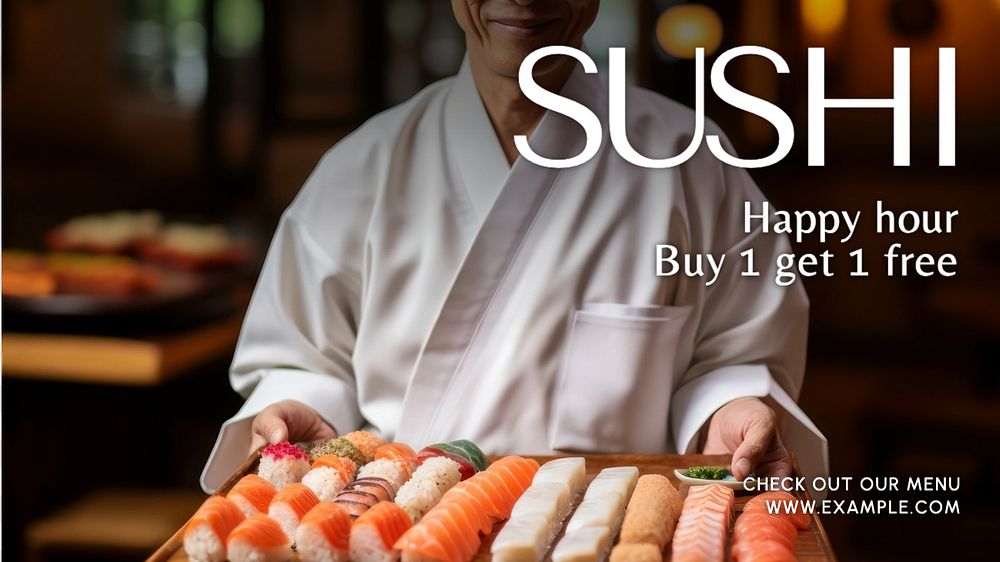 Sushi blog banner template, editable text