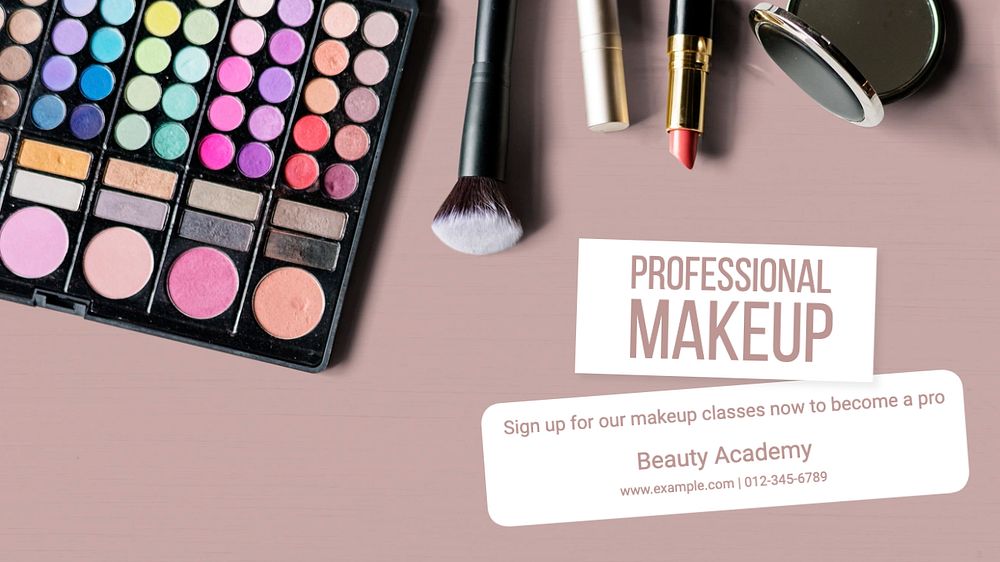 Professional makeup course blog banner template, editable text