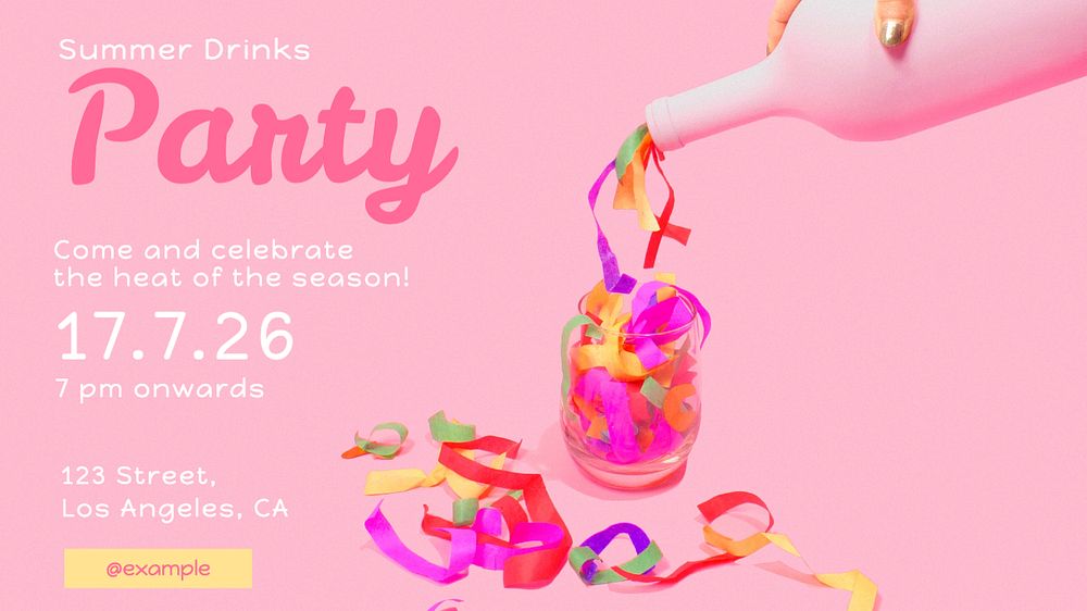 Summer drinks party blog banner template, editable text