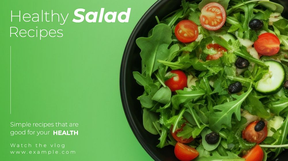 Healthy salad recipes blog banner template, editable text