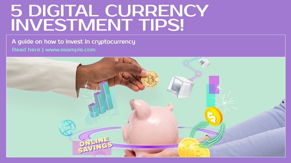 Digital currency investment blog banner template, editable text