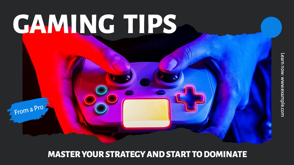 Gaming tips blog banner template, editable text