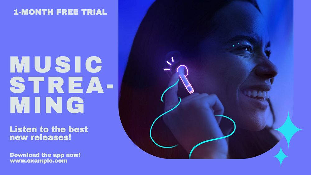 Music streaming blog banner template, editable text