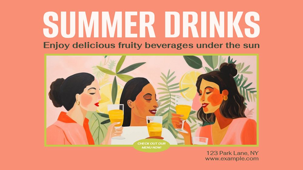 Summer drinks blog banner template, editable text