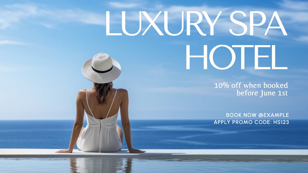 Luxury spa hotel blog banner template, editable text