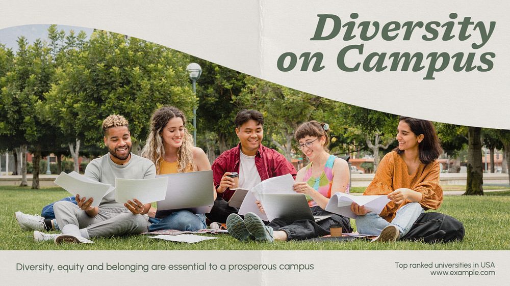 Diversity on university campus blog banner template, editable text
