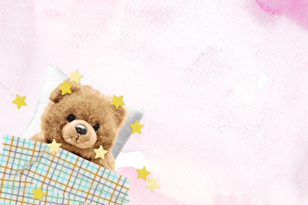 Pink teddy bear background, aesthetic sky remix, editable design