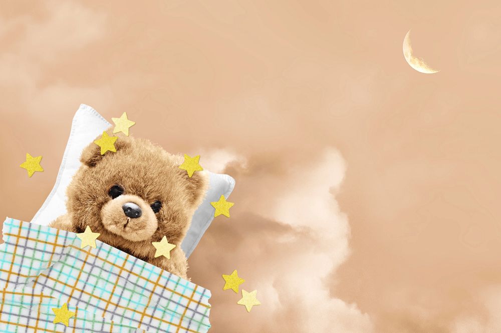 Brown teddy bear background, aesthetic sky remix, editable design