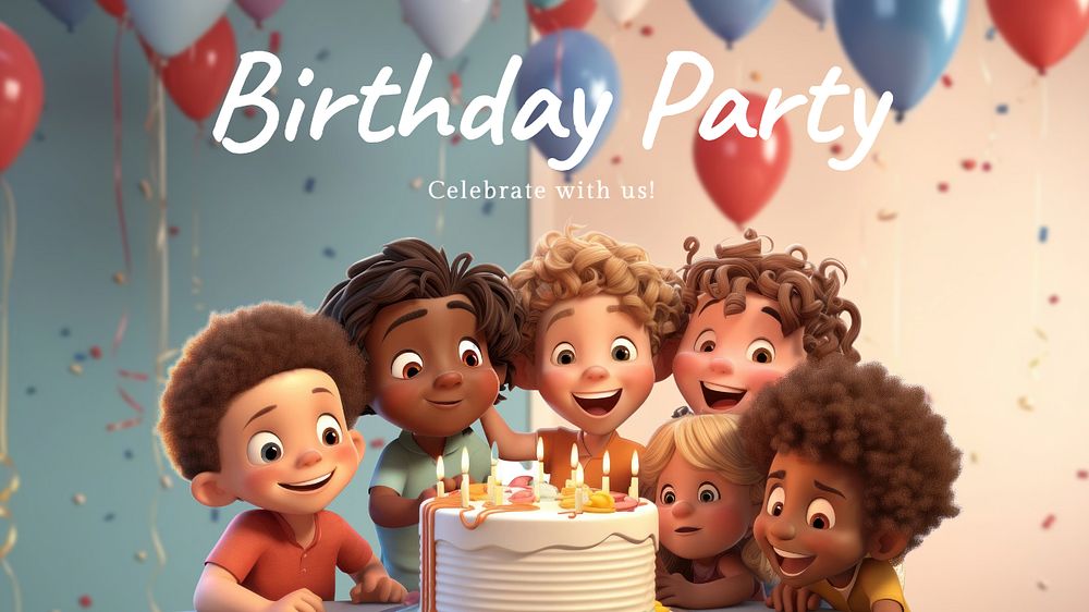 Birthday party blog banner template, editable text