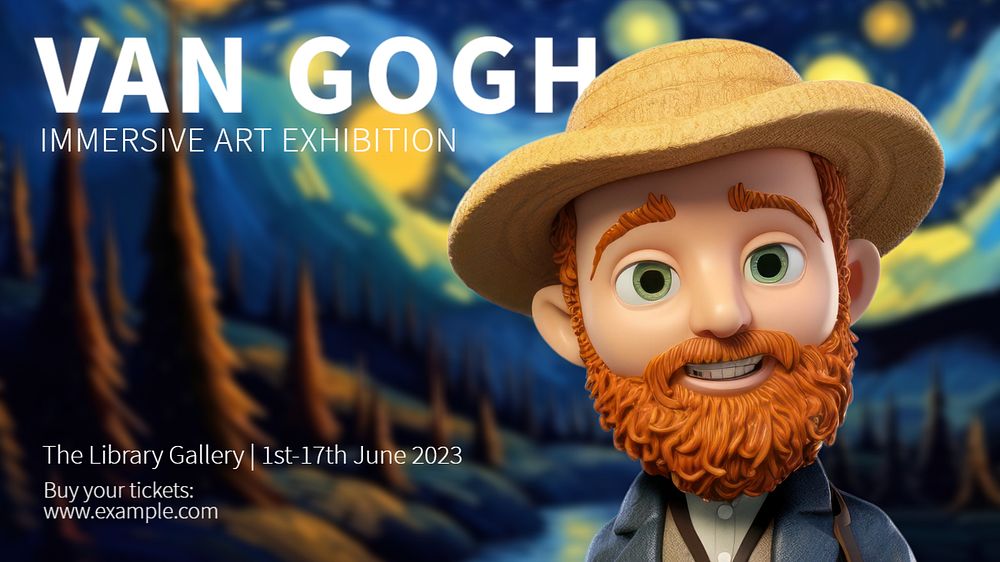 Van Gogh exhibition blog banner template, editable text