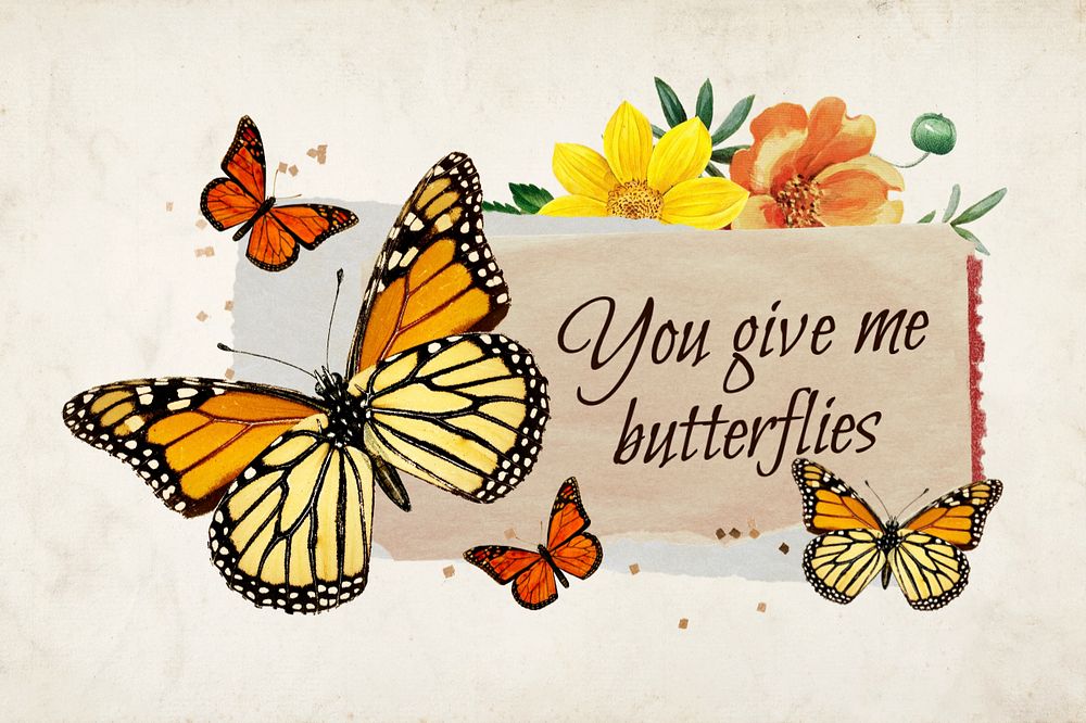 You give me butterflies, love quote with paper craft remix, editable design