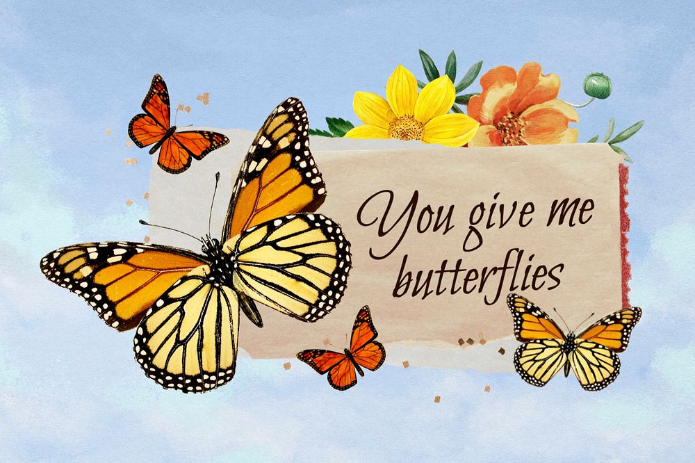 You give me butterflies, love quote with paper craft remix, editable design