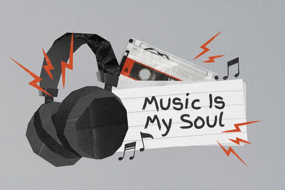 Music quote, headphones paper craft remix, editable design