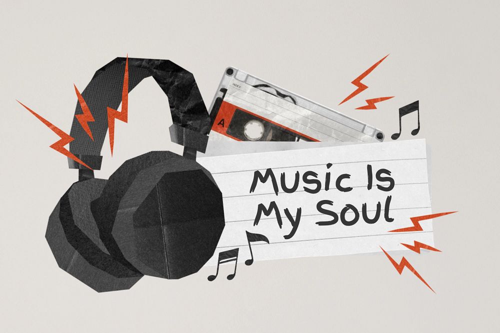 Music quote, headphones paper craft remix, editable design