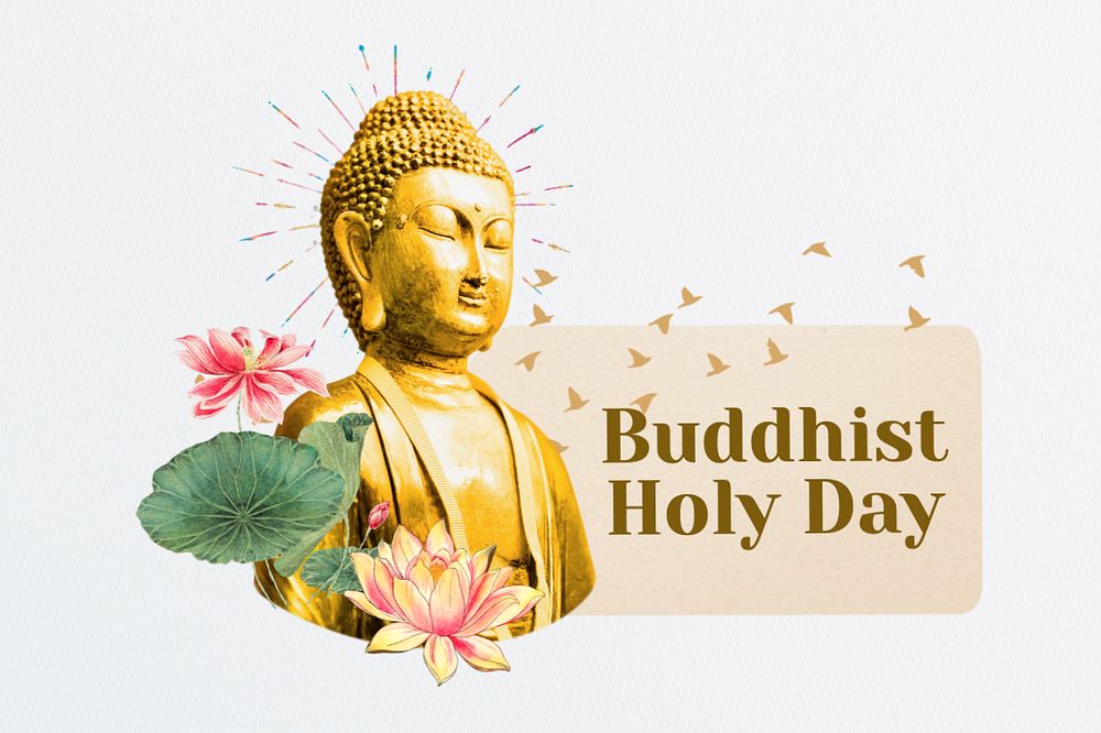 Buddhist Holy Day, Buddha statue paper craft remix, editable design