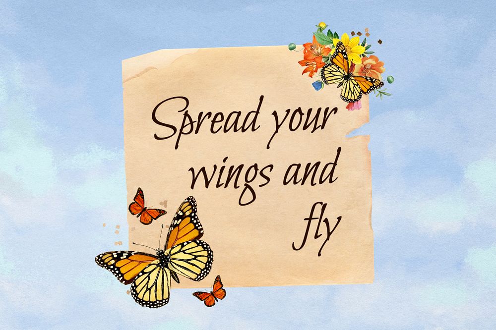 Motivational quote, butterfly paper craft remix, editable design