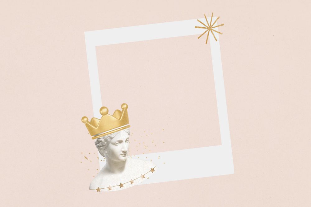 Greek queen statue instant film frame, creative remix, editable design