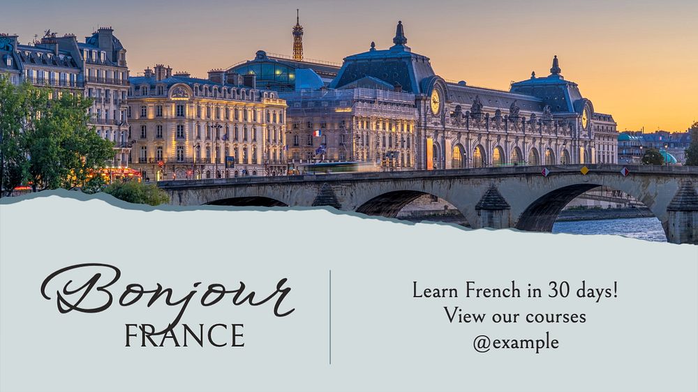 Learn French blog banner template, editable text