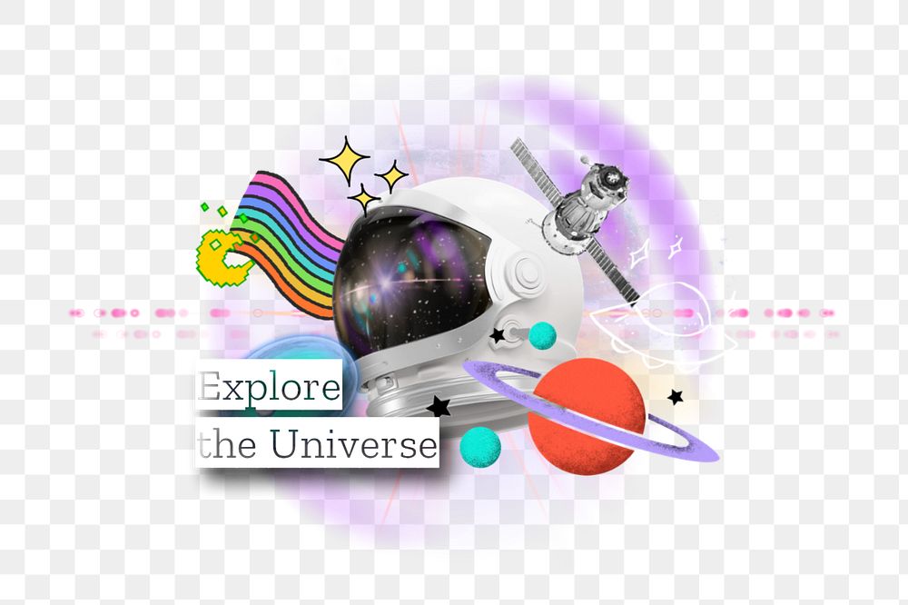 Explore the universe png element, 3d remix, editable design