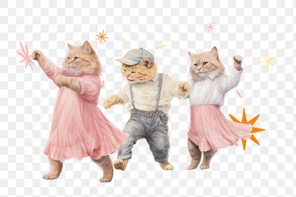 Cute little cats png, digital art editable remix