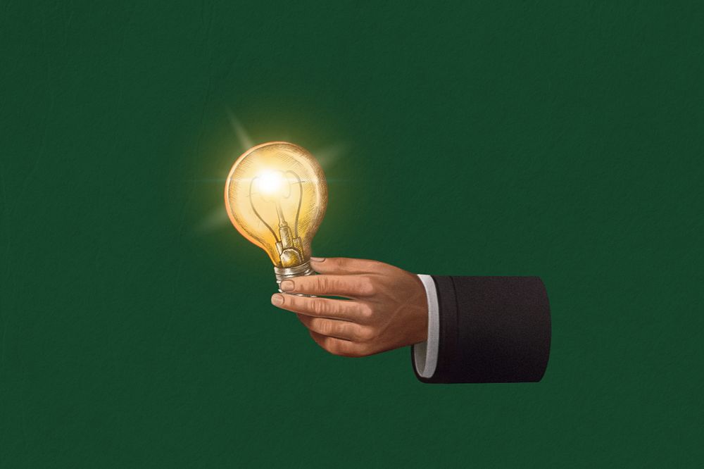 Business idea, light bulb collage illustration editable design