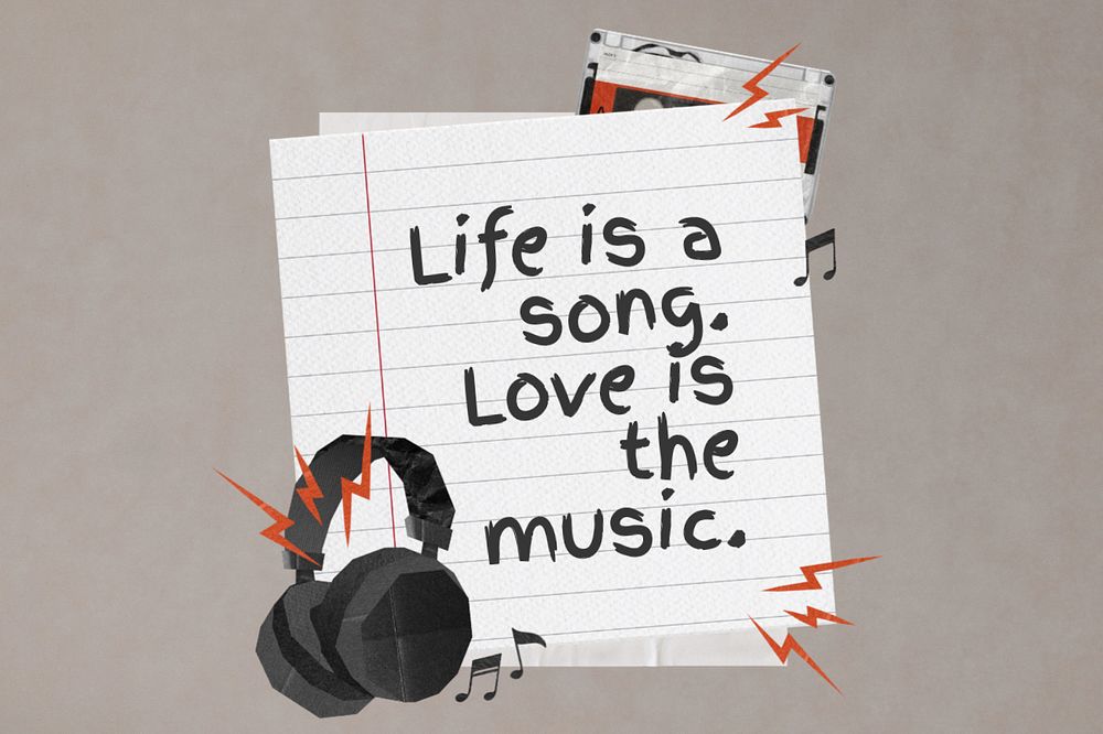 Music quote, headphones paper craft remix, editable design