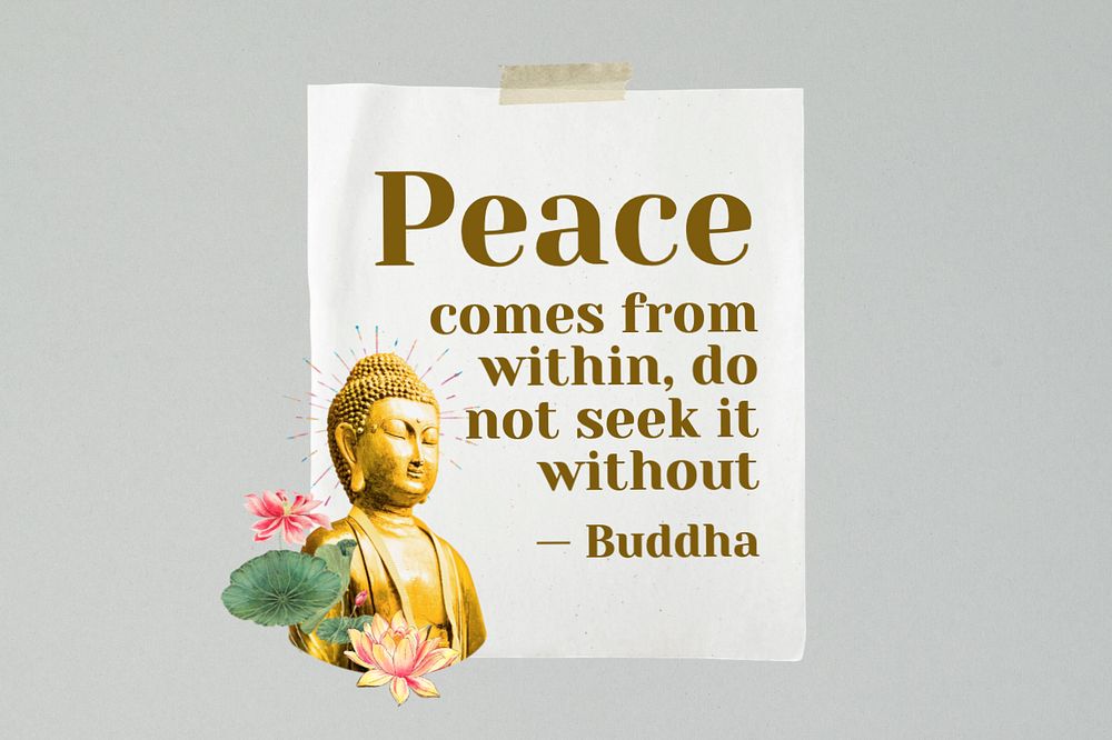 Peace quote, buddha statue paper craft remix, editable design