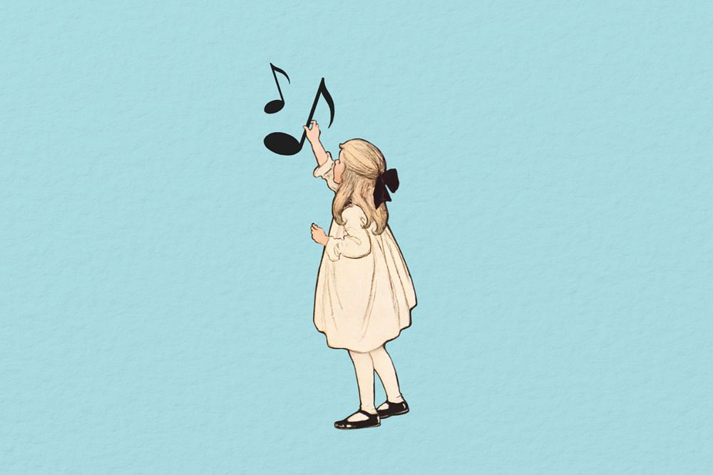 Music lesson, vintage girl collage illustration editable design