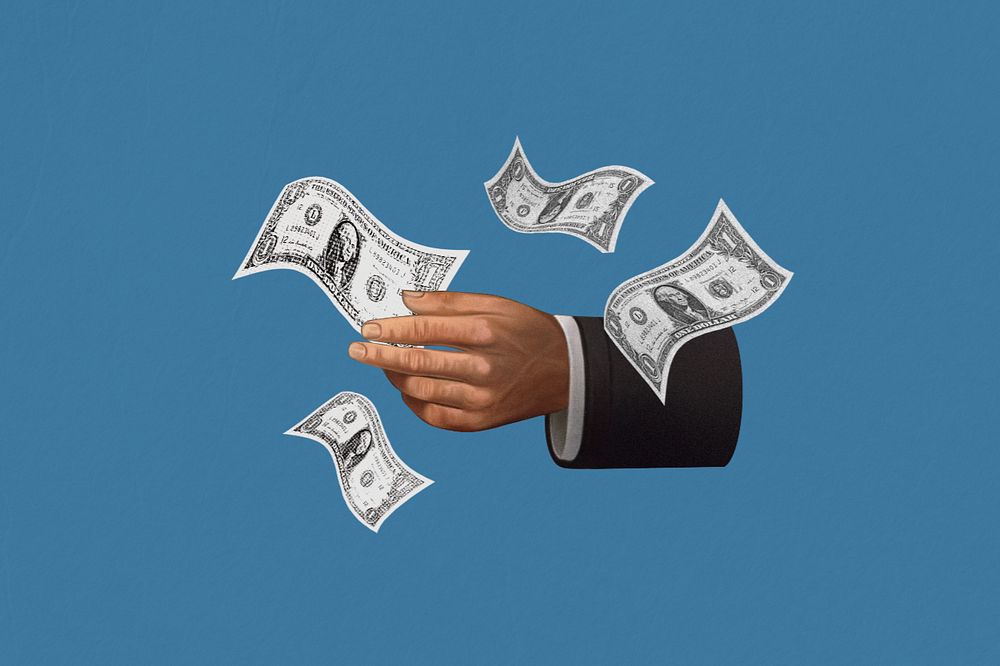 Businessman's hand holding money, investment collage illustration editable design