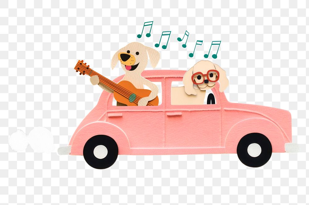 Dog playing guitar, road trip paper craft editable remix