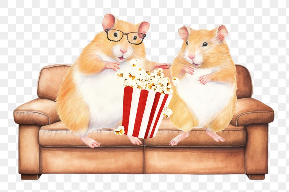 Rat family movie time png, digital art editable remix