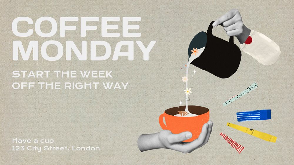 Coffee Monday blog banner template, editable text