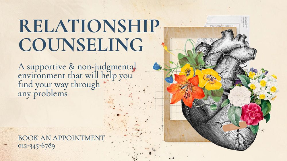 Relationship counseling blog banner template, editable text