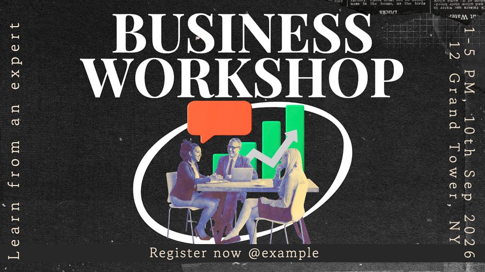 Business workshop blog banner template, editable text