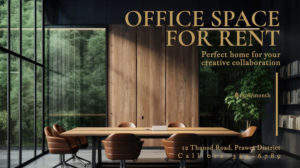 Office space rental blog banner template, editable text