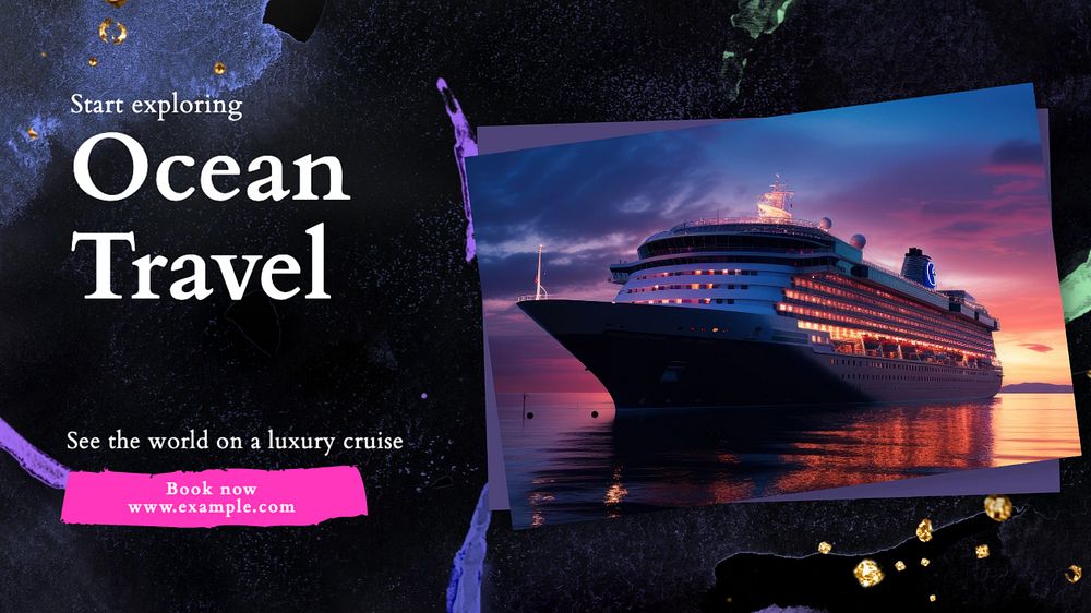 Ocean travel blog banner template, editable text