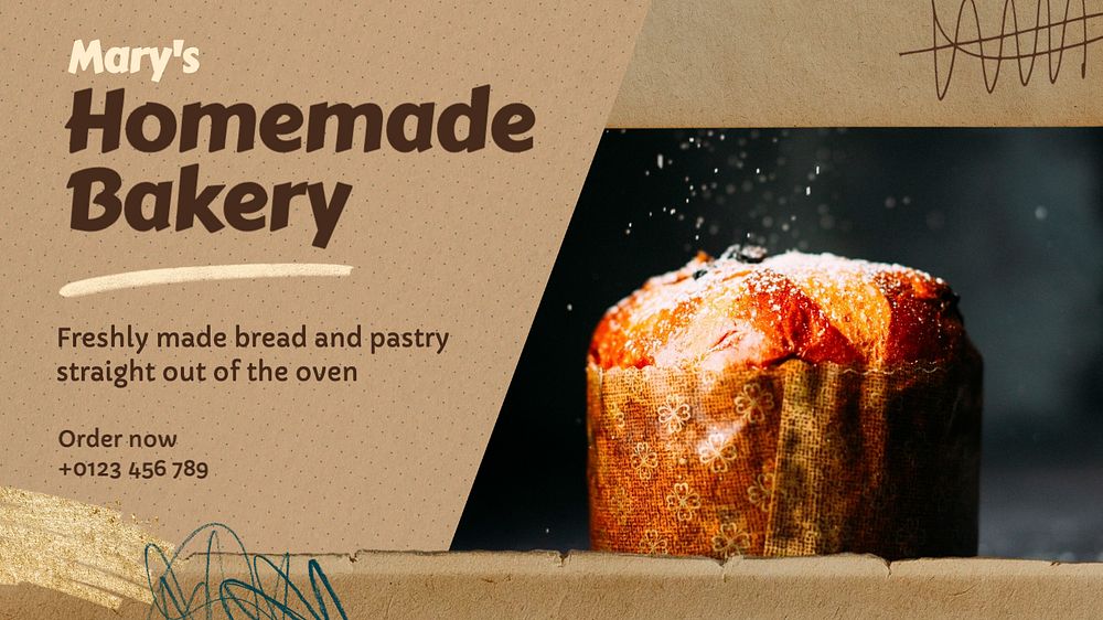 Homemade bakery blog banner template, editable text