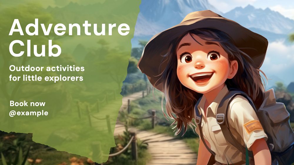 Kids adventure club blog banner template, editable text