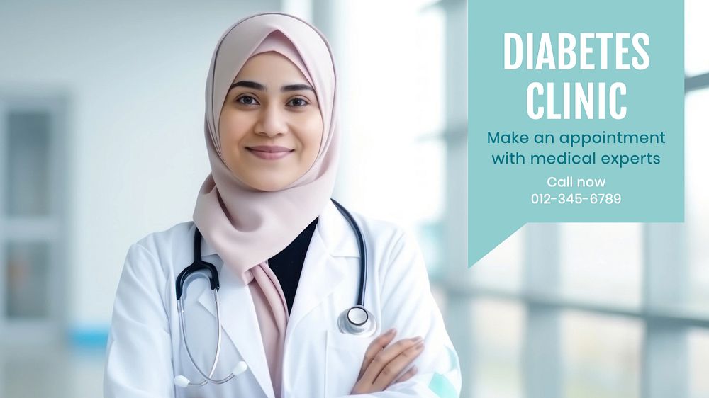 Diabetes clinic blog banner template, editable text