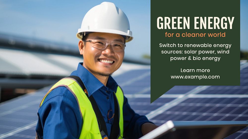 Green energy blog banner template, editable text