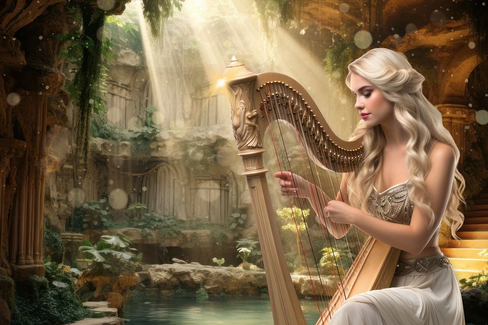 Princess playing harp fantasy remix, | Premium Scene Creator - rawpixel