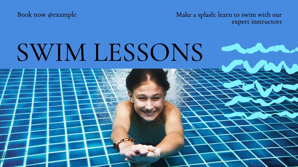 Swim lessons blog banner template, editable text