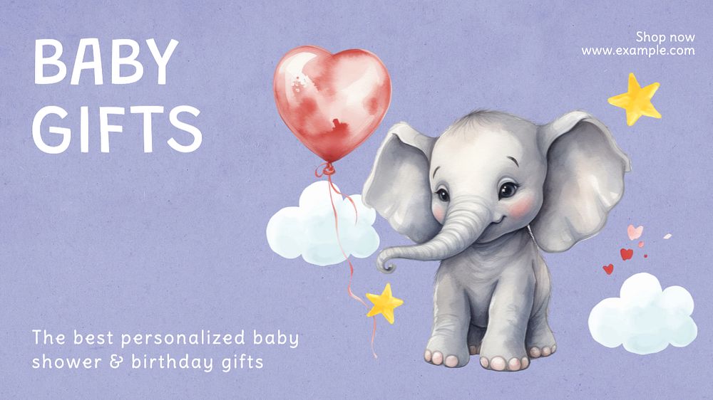 Baby gifts blog banner template, editable text