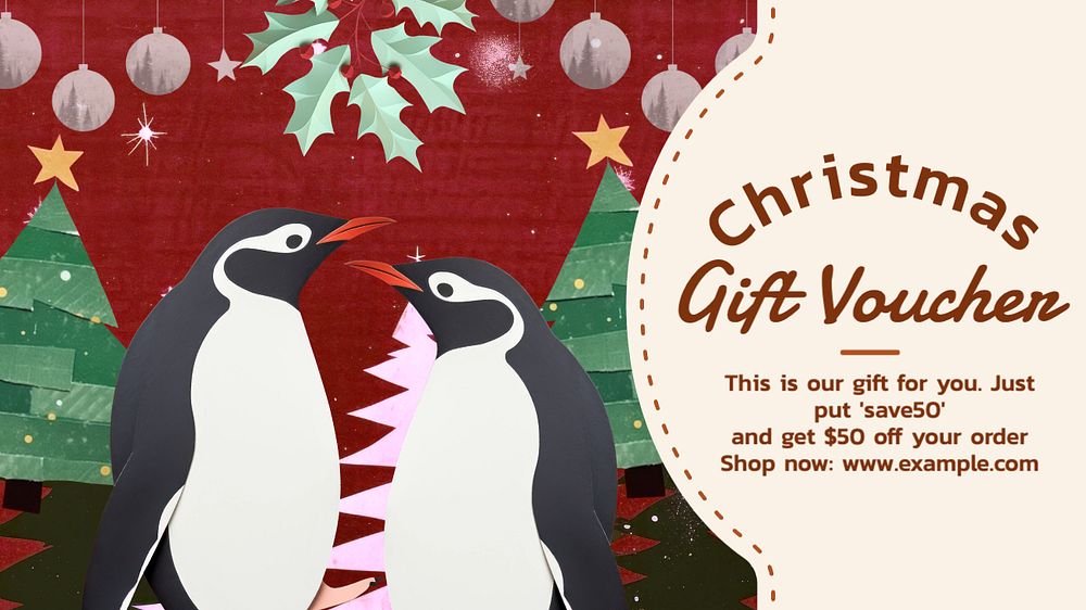 Christmas gift voucher blog banner template, editable text