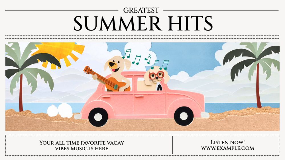 Summer songs playlist blog banner template, editable text