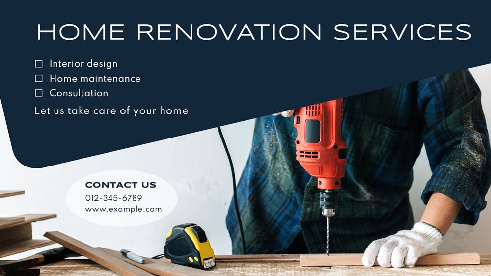 Home renovation service blog banner template, editable text