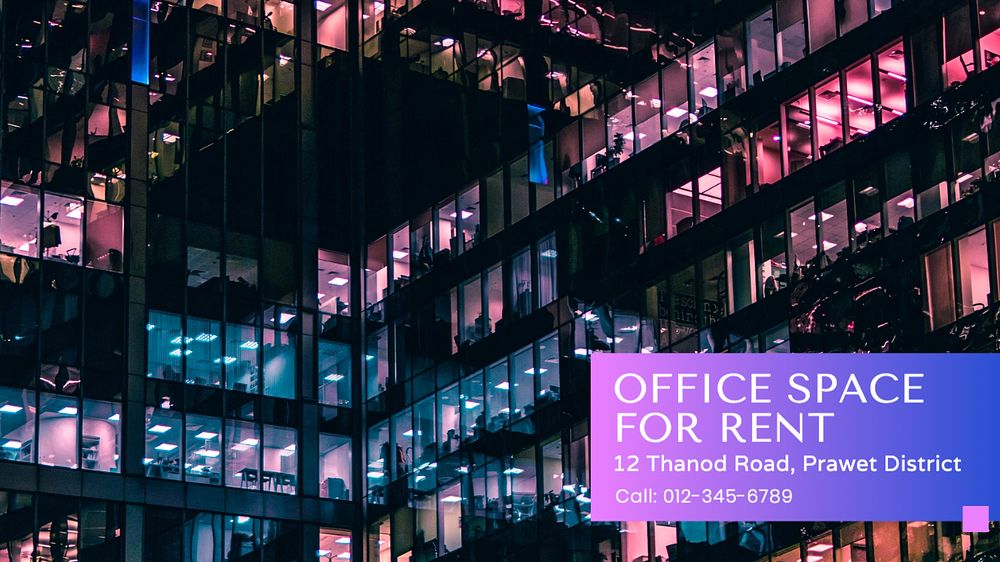 Office space rental blog banner template, editable text