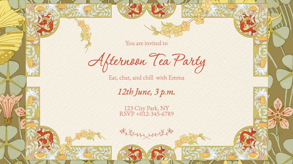 Tea party invitation blog banner template, editable text