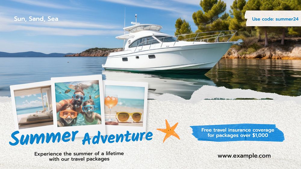 Summer adventure blog banner template, editable text